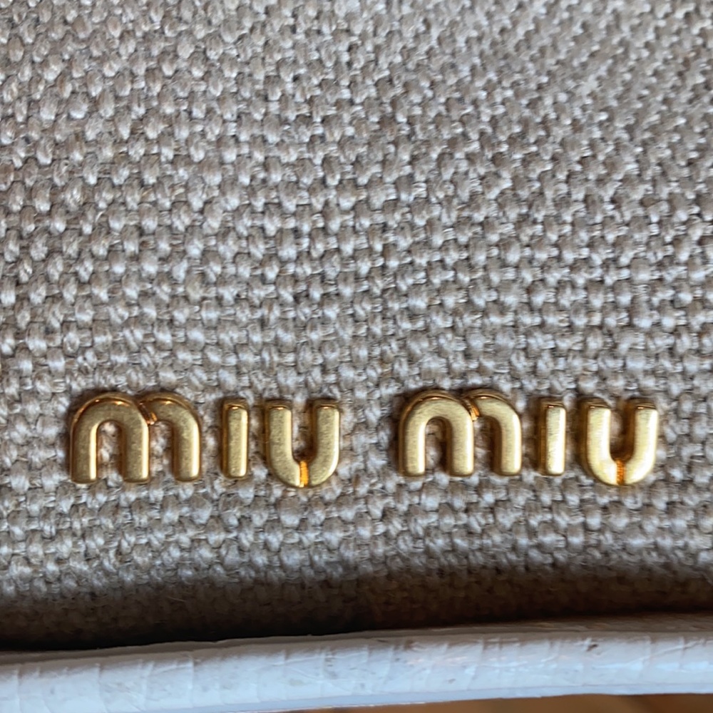 Miu Miu Tri Color Canvas,Leather and Ostrich Turn Lock Top Handle Bag